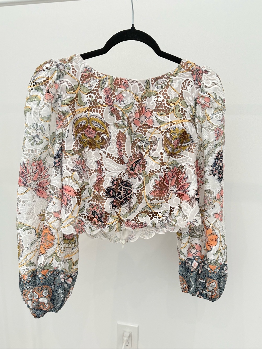 Elliatt White Lace Blouse with Pink, Green & Orange Floral Print